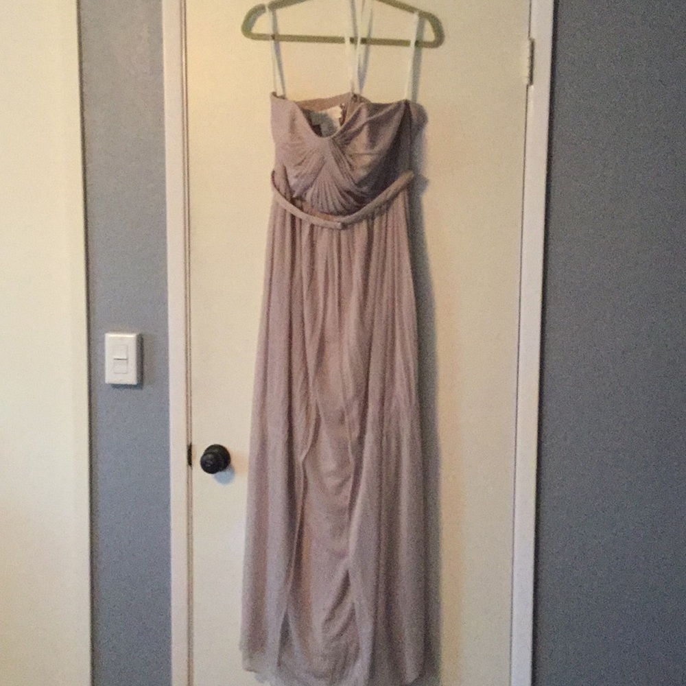 David’s Bridal biscotti colored bridesmaid dress